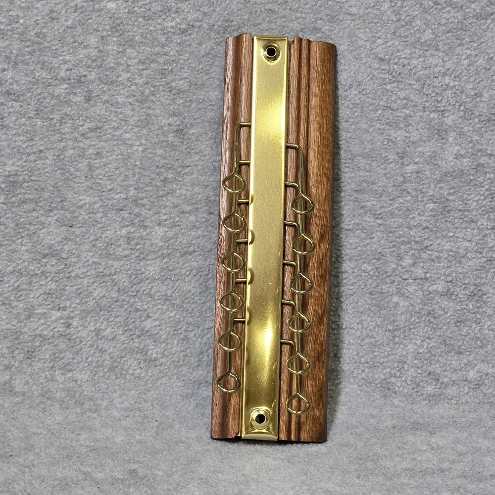 Vintage NOS Oak Wood Brass Tie Rack 12 Arm Wall Mount Necktie Organizer